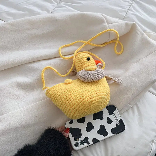 Handmade wool bag with cute duck cartoon design