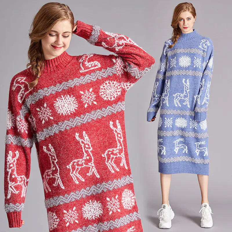 Weihnachtsrentier Samtkleid für Damen