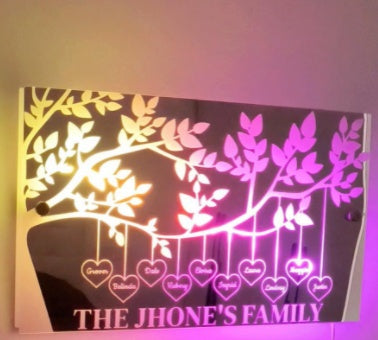 Personalisierter LED-Spiegel mit Namen – Acryl Wandspiegel mit Beleuchtung, 40×20 cm oder 50×25 cm