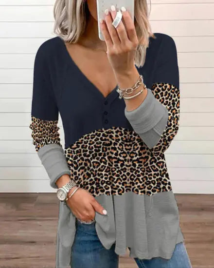 SPY30 – Camisa casual de moda para mujer con cuello en V y estampado.