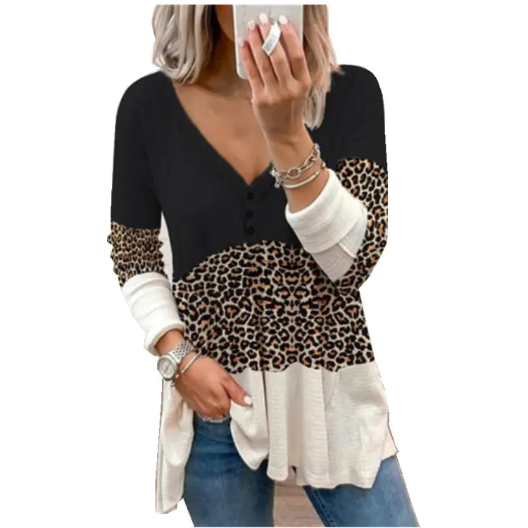 SPY30 – Camisa casual de moda para mujer con cuello en V y estampado.