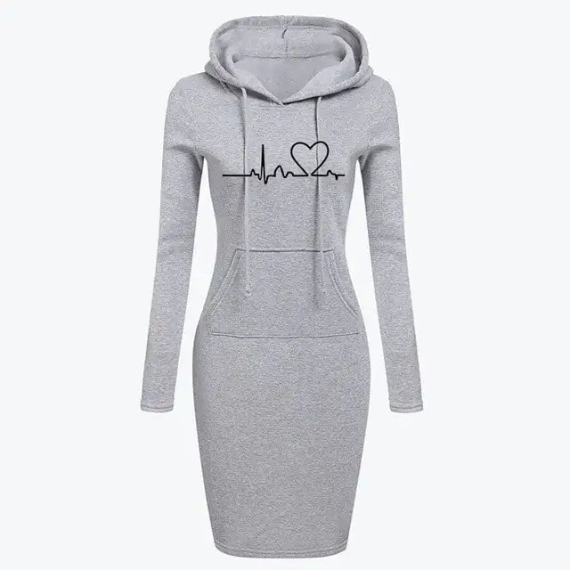 Herbst-Winter Damen Langarm Kapuzenkleid
