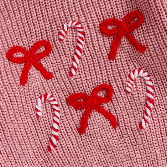 Zuckersüßer Weihnachts Strickpullover für Mädchen – Rosa Candy Cane Zauber