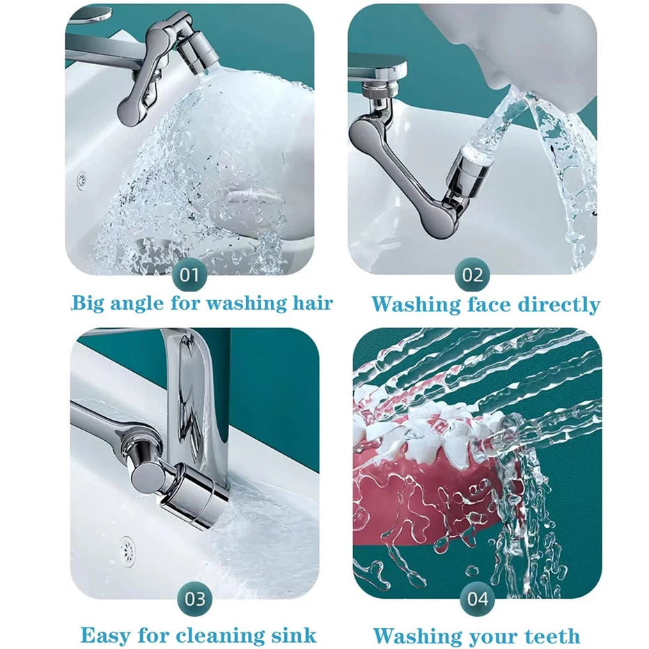 1080° Drehbarer Wasserhahnaufsatz – 2 Strahlarten, Sprühkopf & Perlator für Küche & Bad
