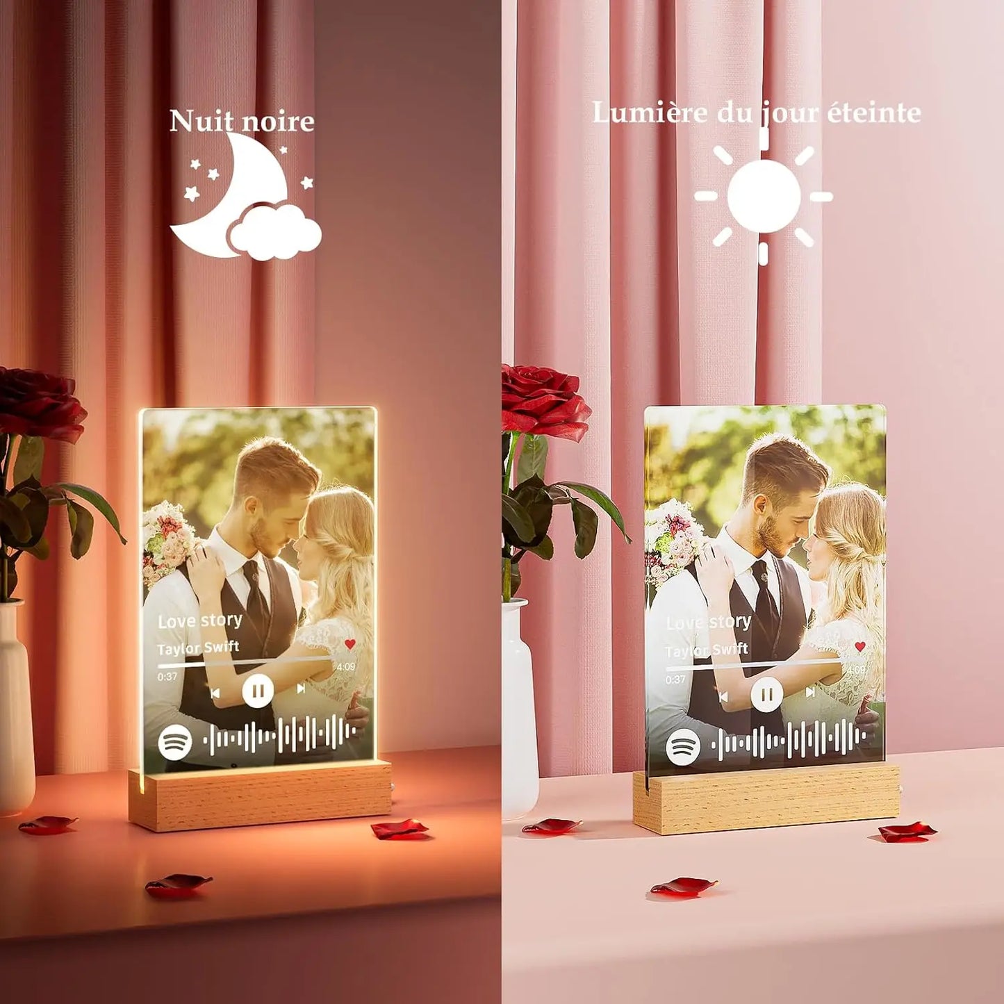 Placa musical acrílica personalizada con LED (foto y código de Spotify). Ideal para regalar en el Día de la Madre, en pareja y en aniversarios.