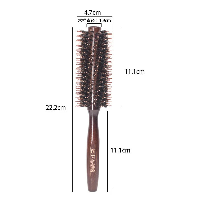 Natural boar bristle round brush – professional hair styling & straightening comb 22 cm