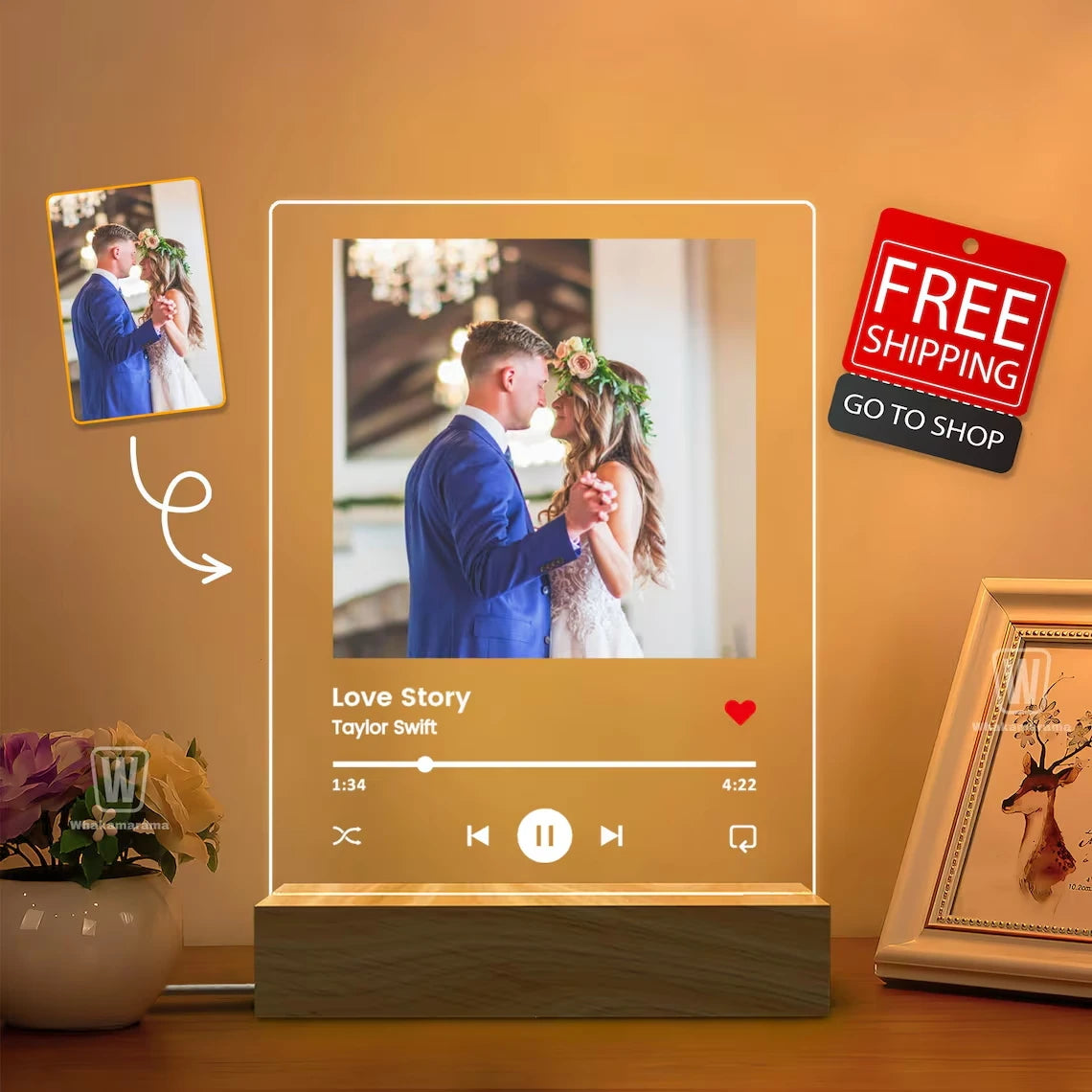 Placa musical acrílica personalizada con LED (foto y código de Spotify). Ideal para regalar en el Día de la Madre, en pareja y en aniversarios.