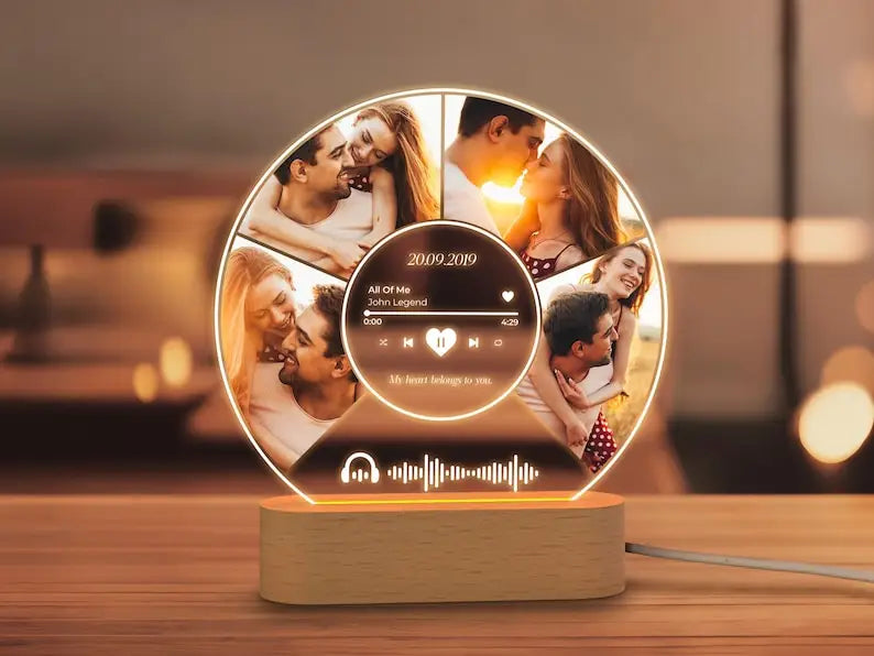 Placa musical acrílica personalizada con LED (foto y código de Spotify). Ideal para regalar en el Día de la Madre, en pareja y en aniversarios.