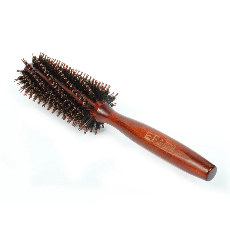 Natural boar bristle round brush – professional hair styling & straightening comb 22 cm