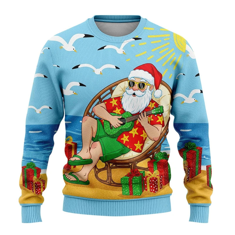 Lustiger Unisex Weihnachts Sweater mit Santa Claus Print