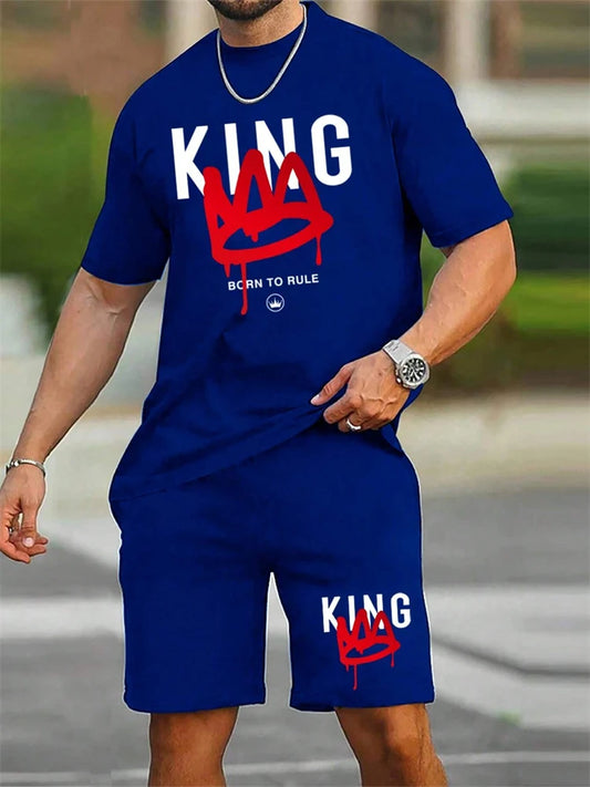 Herren Sommer-Set – King Print T-Shirt & Shorts, 2-teilig, atmungsaktiv