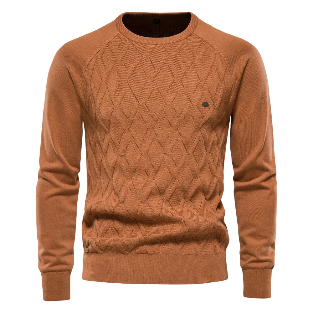 Suéter de algodón para hombre AIOPESON con estampado clásico de diamantes