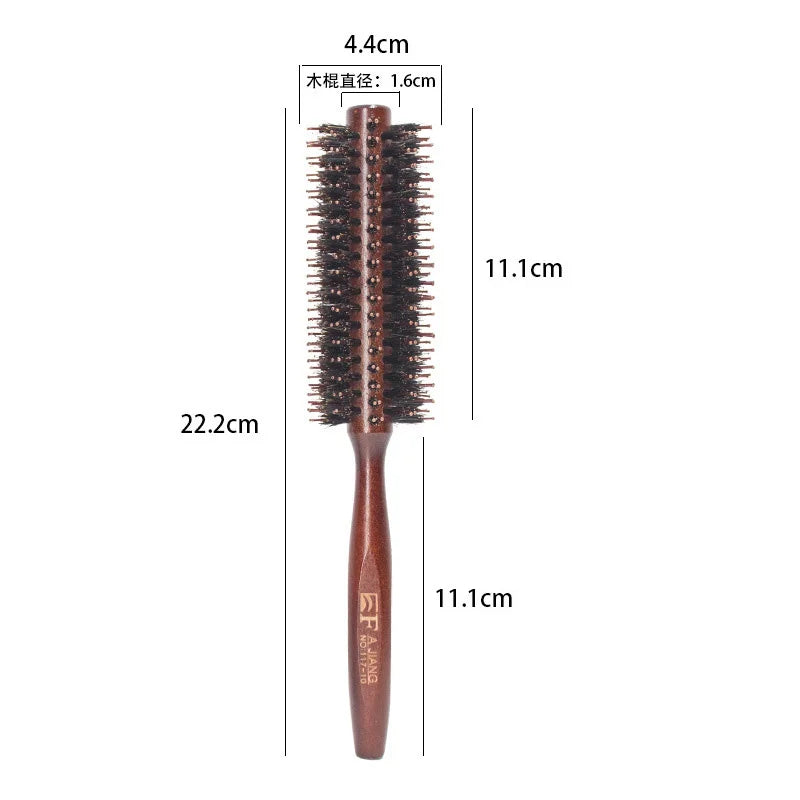 Natural boar bristle round brush – professional hair styling & straightening comb 22 cm