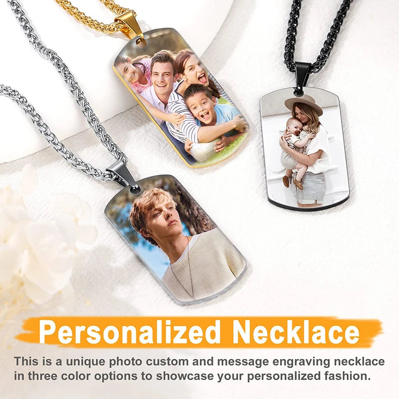 Collar de acero inoxidable con foto personalizado – Colgante con impresión a color y grabado