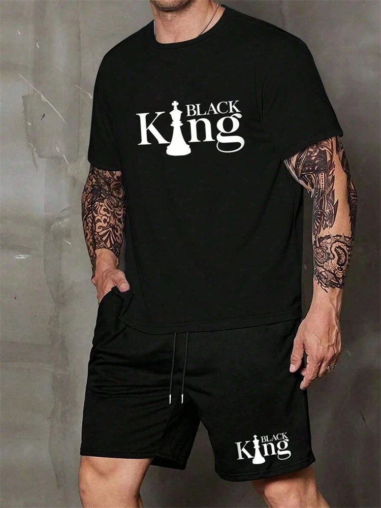 Herren Sommer-Set – King Print T-Shirt & Shorts, 2-teilig, atmungsaktiv