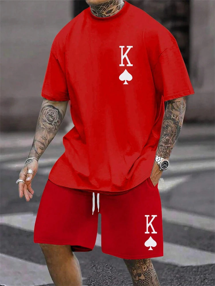 Herren Sommer-Set – King Print T-Shirt & Shorts, 2-teilig, atmungsaktiv