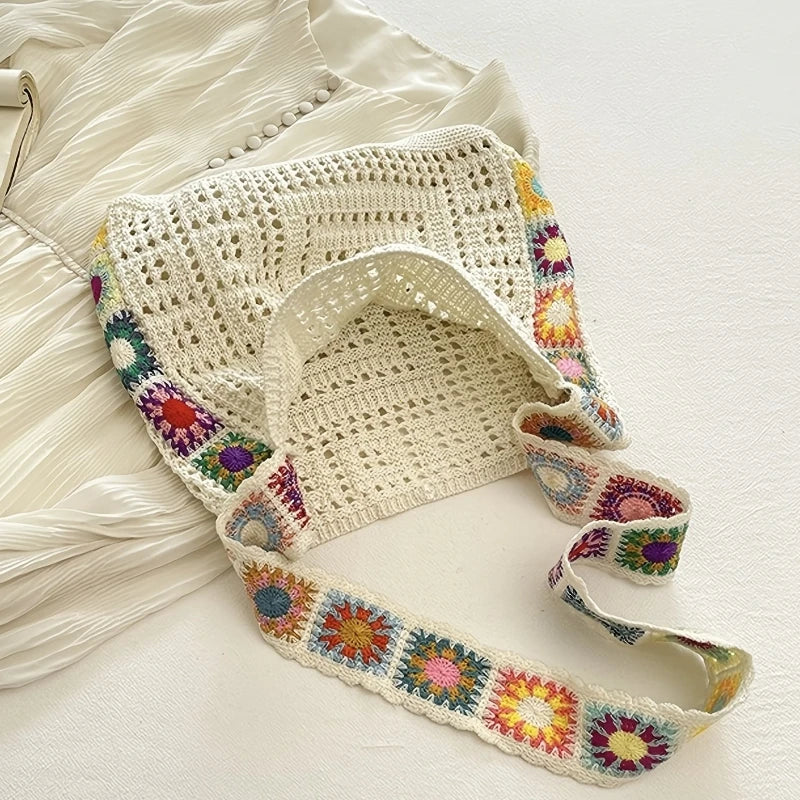 Baumwoll Häkel-Tasche mit Blumen