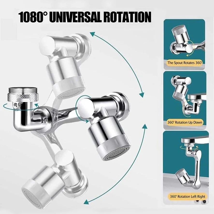 1080° Drehbarer Wasserhahnaufsatz – 2 Strahlarten, Sprühkopf & Perlator für Küche & Bad