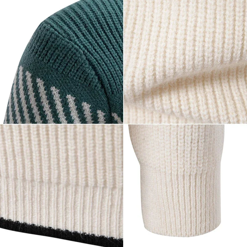 Suéter de punto para hombre de alta calidad: look de bloques de colores cálidos