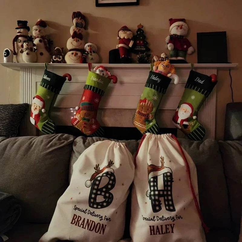Bolsa de regalo navideña personalizada 🎁 – Bolsa navideña con cordón y nombre para niños y familias