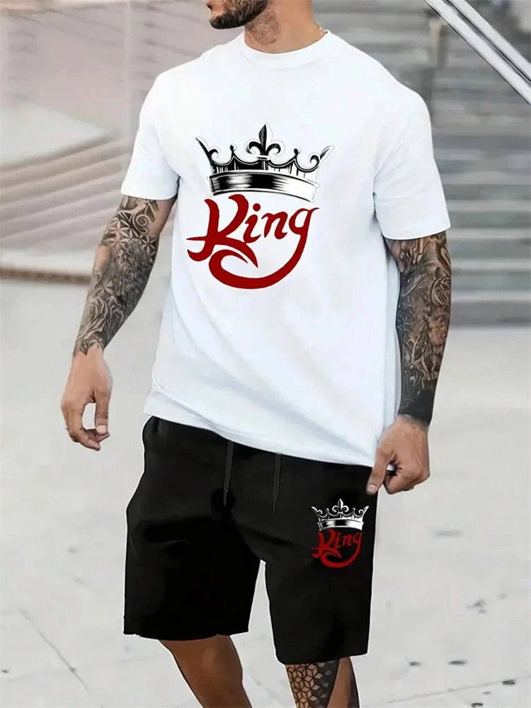 Herren Sommer-Set – King Print T-Shirt & Shorts, 2-teilig, atmungsaktiv