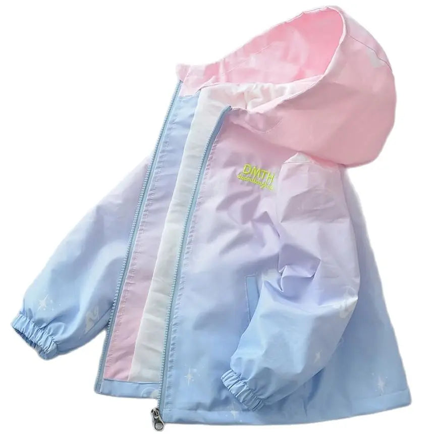 Kids Tales Kinderjacke mit Farbverlauf & Kapuze – Winddicht, Herbst/Frühling, Unisex