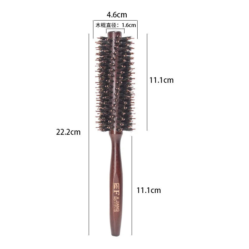 Natural boar bristle round brush – professional hair styling & straightening comb 22 cm