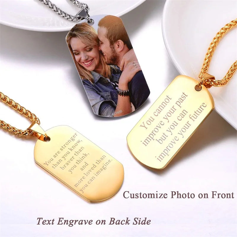 Collar de acero inoxidable con foto personalizado – Colgante con impresión a color y grabado
