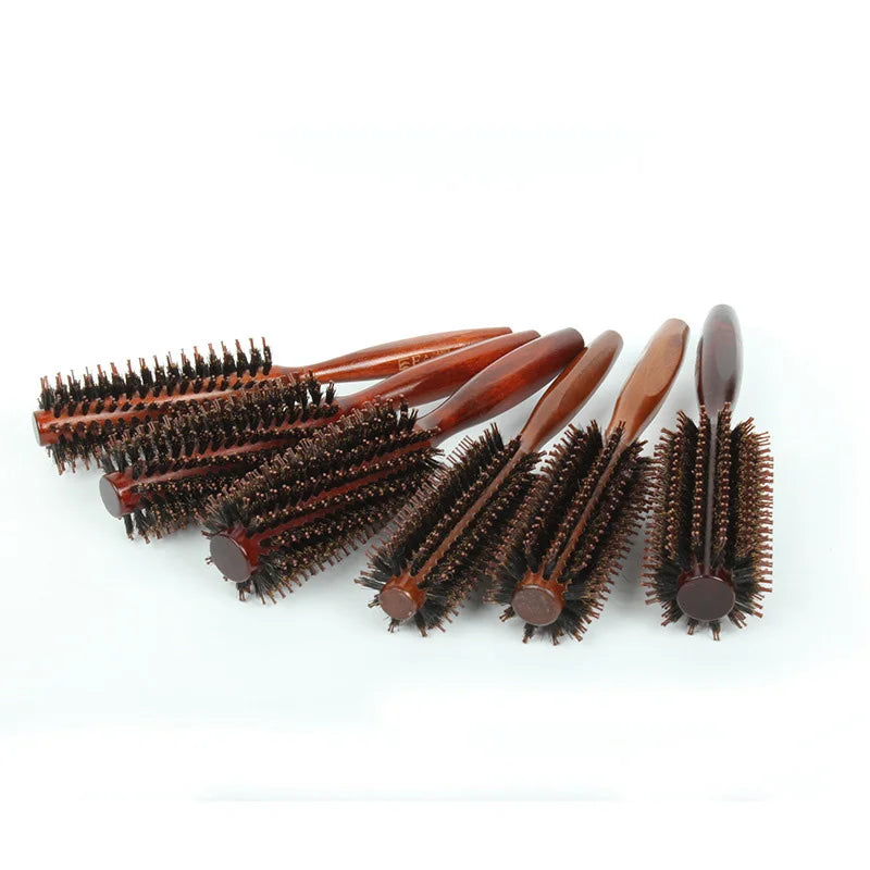 Natural boar bristle round brush – professional hair styling & straightening comb 22 cm