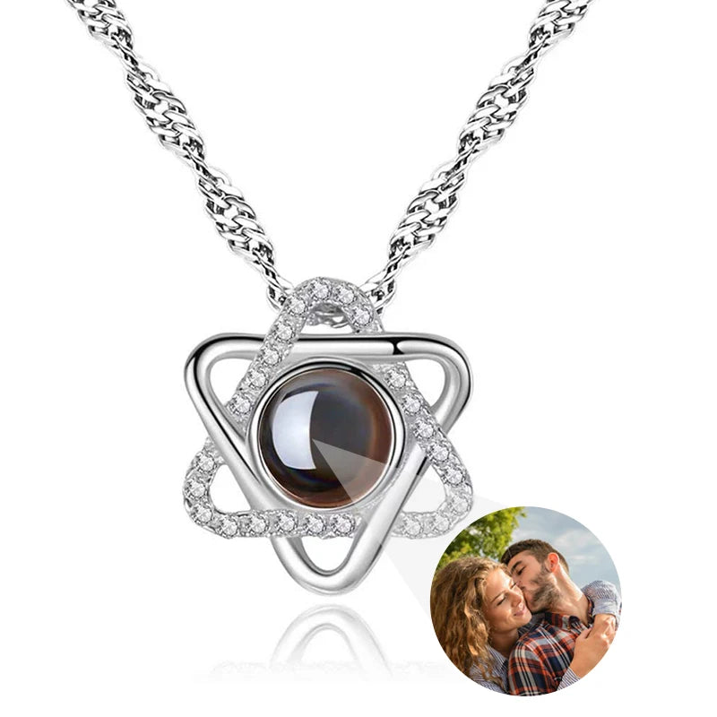 Personalized Photo Projection Necklace – Heart Pendant with “I Love You” in 100 Languages