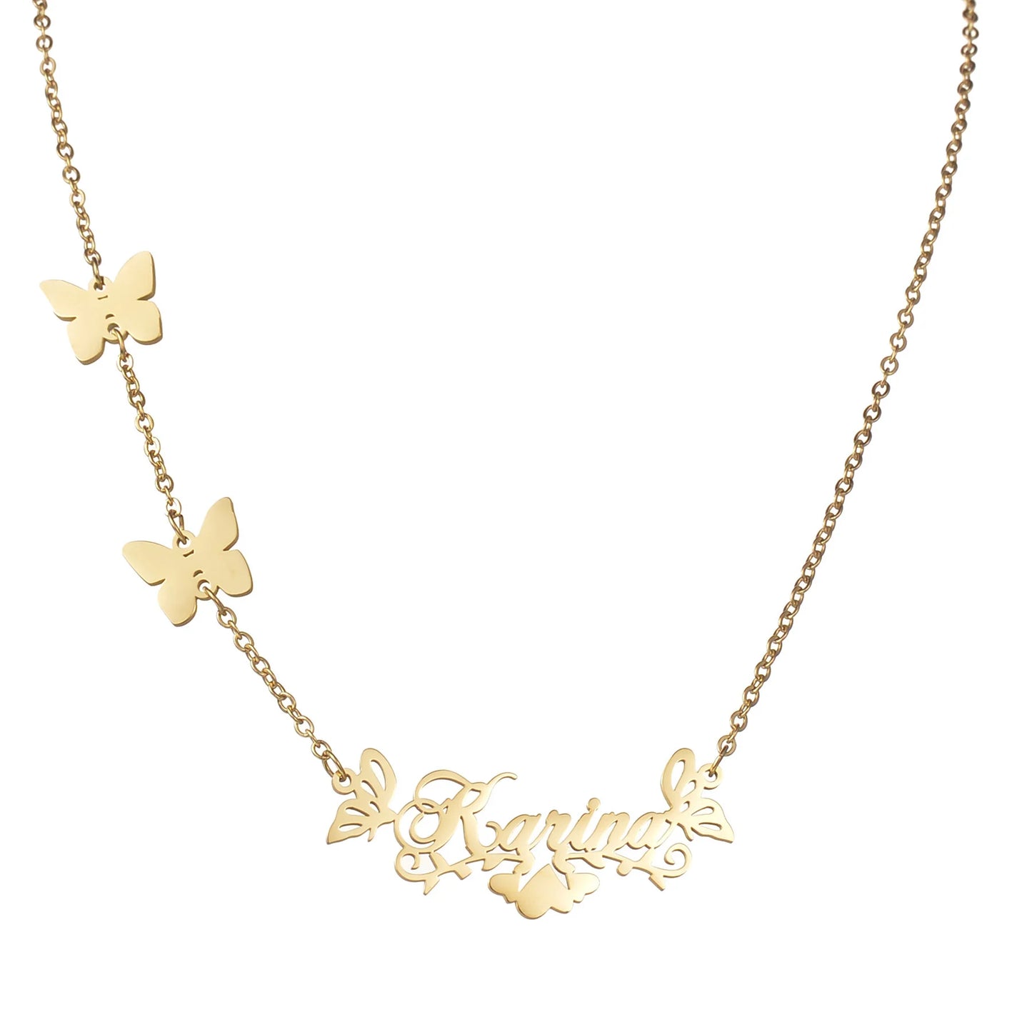 Collar personalizado con nombre y mariposa de Acheerup: acero inoxidable, grabado individualmente
