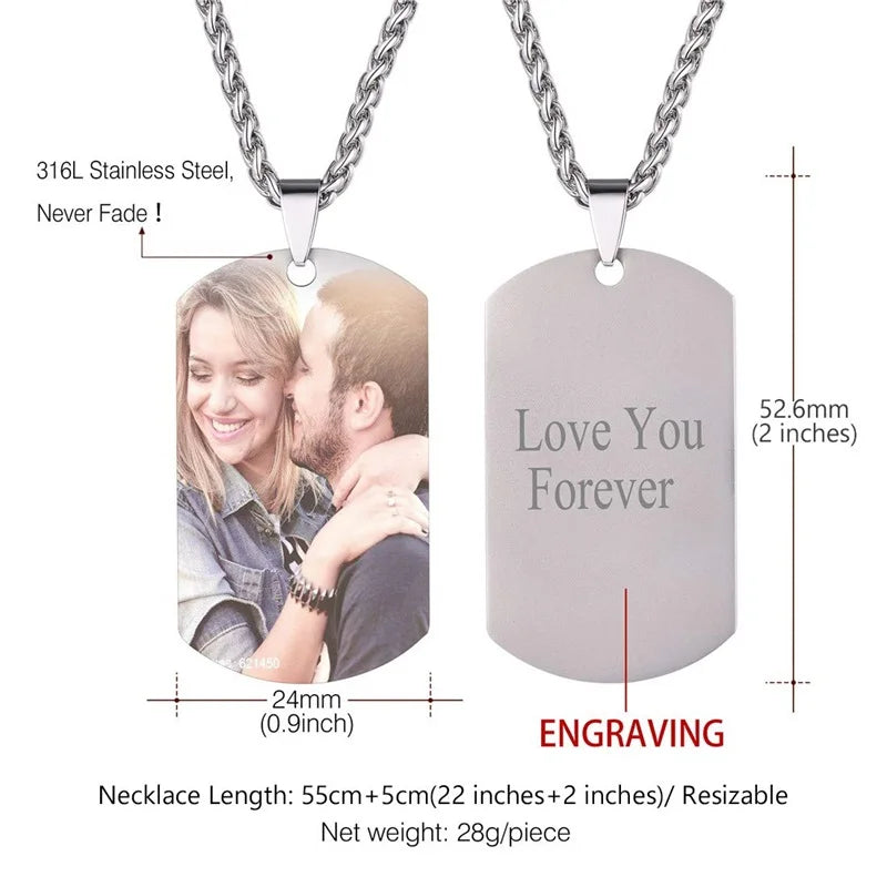 Collar de acero inoxidable con foto personalizado – Colgante con impresión a color y grabado
