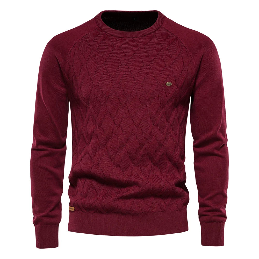 Suéter de algodón para hombre AIOPESON con estampado clásico de diamantes