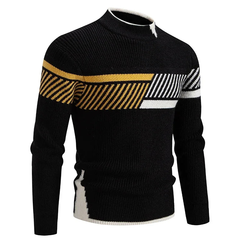 Suéter de punto para hombre de alta calidad: look de bloques de colores cálidos