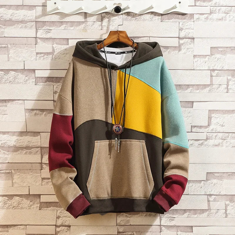 Lockerer Patchwork Velvet Pullover im Streetwear & Punk Style