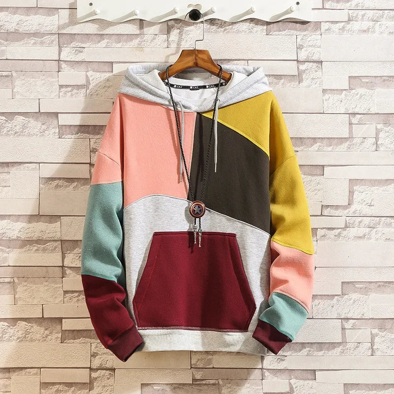 Lockerer Patchwork Velvet Pullover im Streetwear & Punk Style