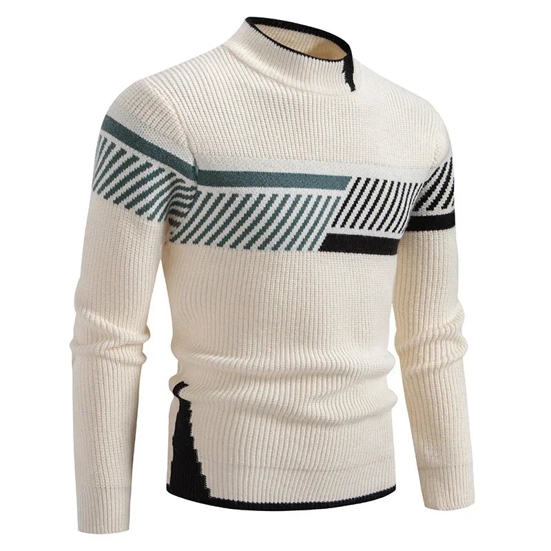 Suéter de punto para hombre de alta calidad: look de bloques de colores cálidos