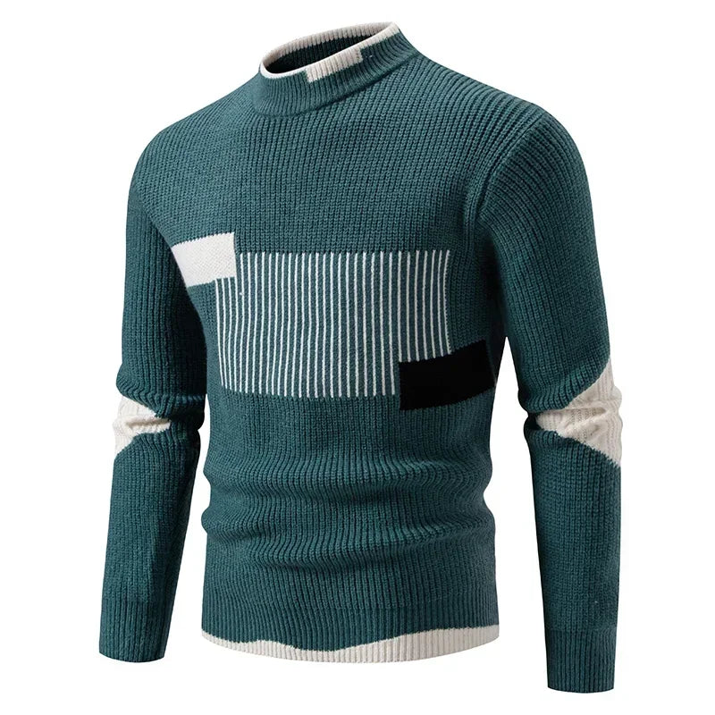 Suéter de punto para hombre de alta calidad: look de bloques de colores cálidos