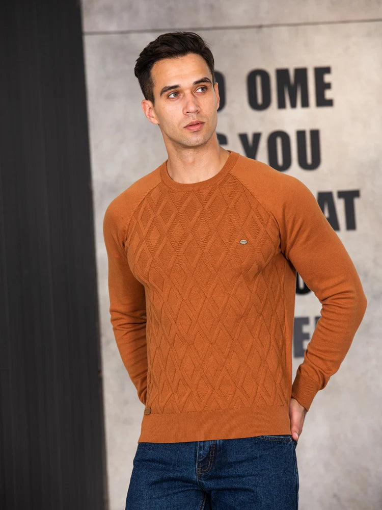 Suéter de algodón para hombre AIOPESON con estampado clásico de diamantes