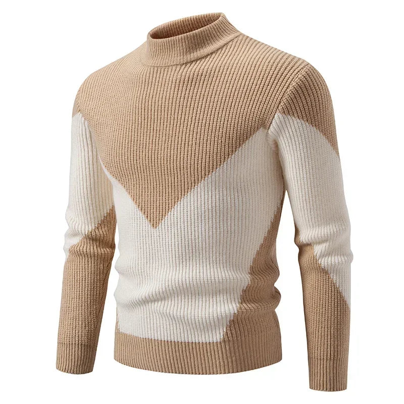 Suéter de punto para hombre de alta calidad: look de bloques de colores cálidos