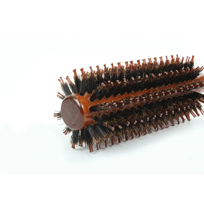 Natural boar bristle round brush – professional hair styling & straightening comb 22 cm