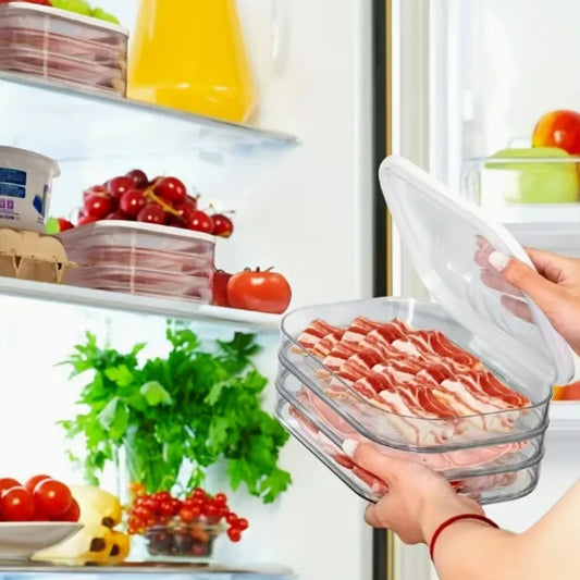 Stapelbarer Fleischbehälter für den Kühlschrank – Aufbewahrungsbox für Speck, Aufschnitt & Meal Prep mit Deckel