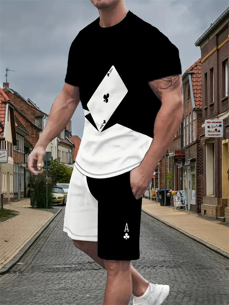 Herren Sommer-Set – King Print T-Shirt & Shorts, 2-teilig, atmungsaktiv