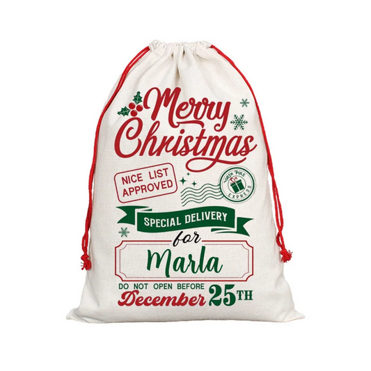 Personalisierte Weihnachtsgeschenktasche – 30x40 cm Santa Sack mit Namen, Geschenkidee für Kinder & Teenager