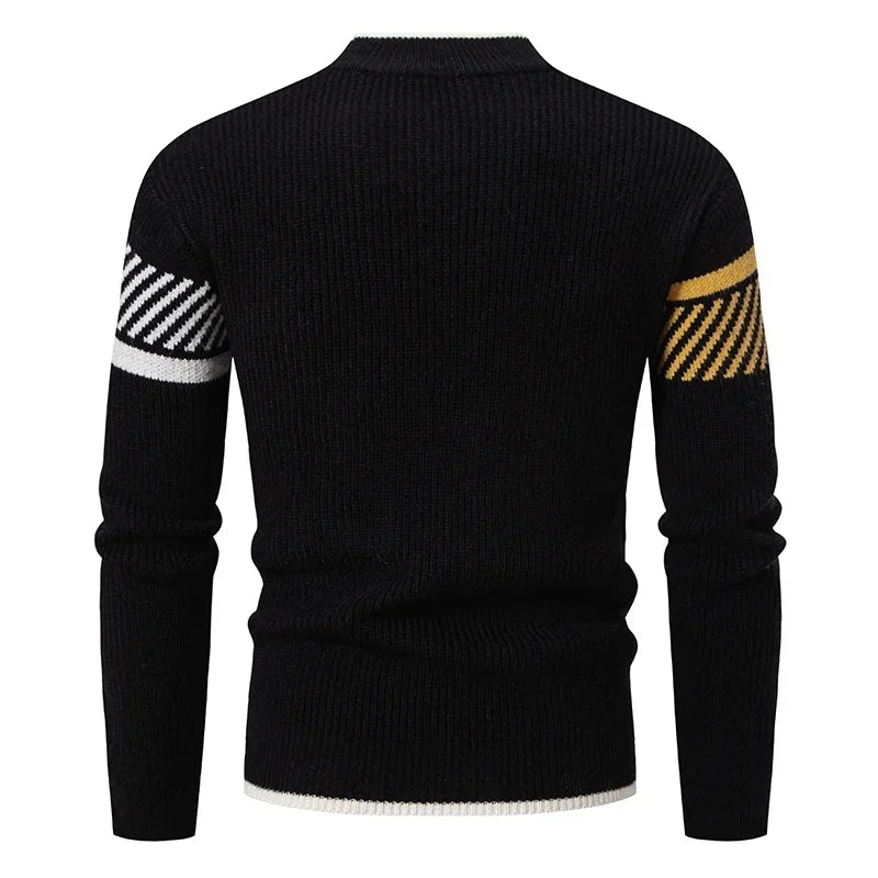 Suéter de punto para hombre de alta calidad: look de bloques de colores cálidos