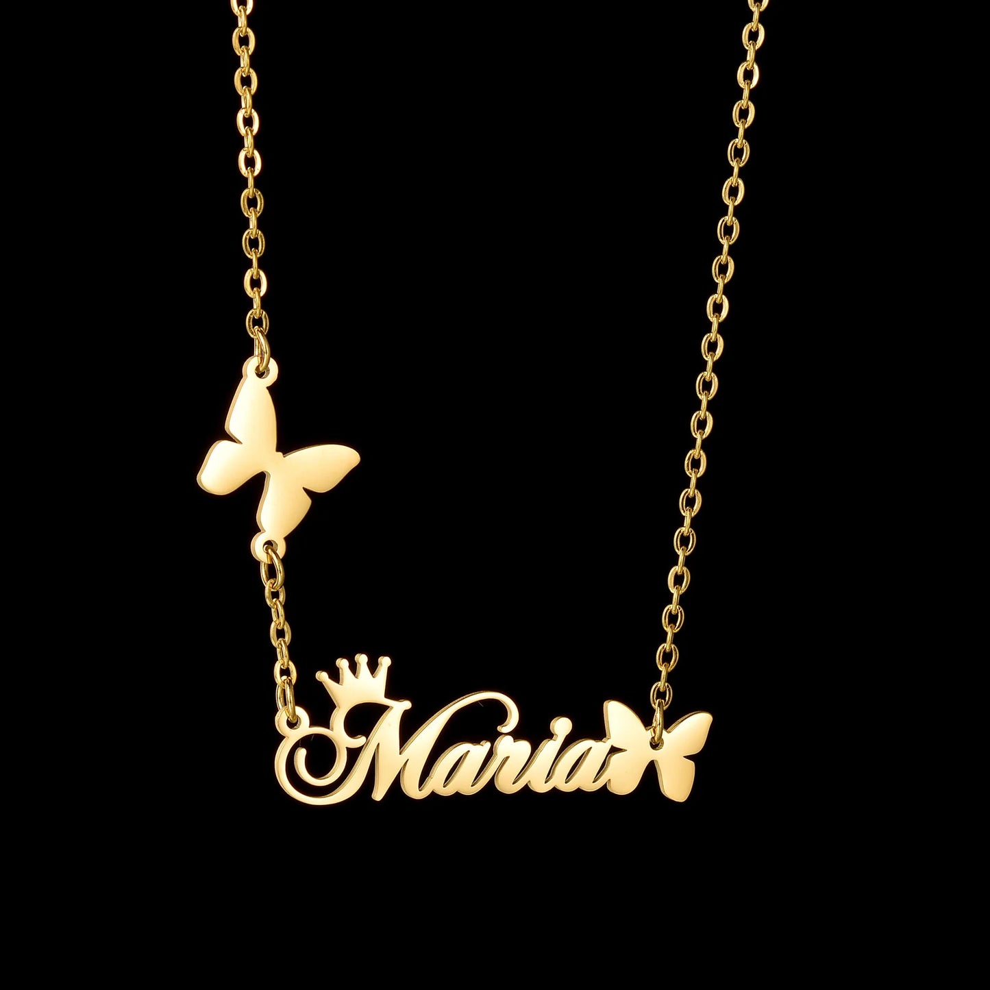 Collar personalizado con nombre y mariposa de Acheerup: acero inoxidable, grabado individualmente