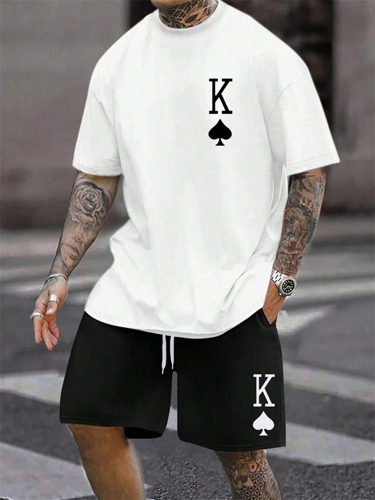 Herren Sommer-Set – King Print T-Shirt & Shorts, 2-teilig, atmungsaktiv