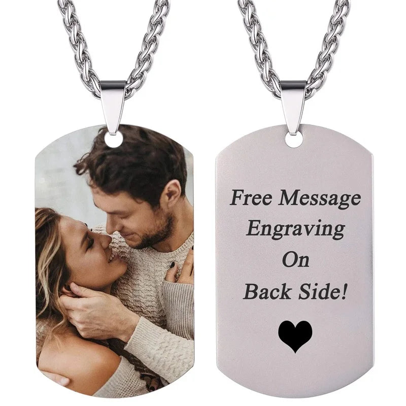 Collar de acero inoxidable con foto personalizado – Colgante con impresión a color y grabado