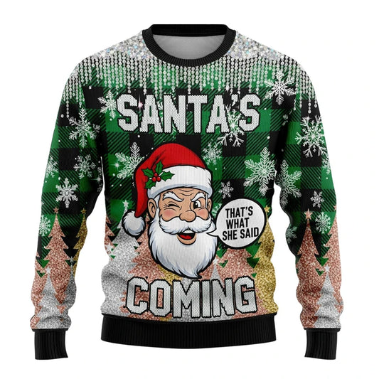 Lustiger Unisex Weihnachts Sweater mit Santa Claus Print