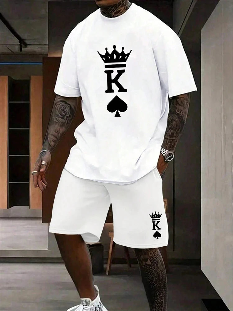 Herren Sommer-Set – King Print T-Shirt & Shorts, 2-teilig, atmungsaktiv